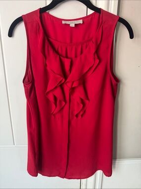 LOFT Ann Taylor Vibrant Red Ruffle Sleeveless Camisole blouse top in size small